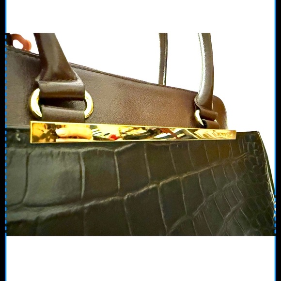 ANTONIO MELANI Black Leather Croc-Embossed Tote Bag NWOT - Picture 5 of 13